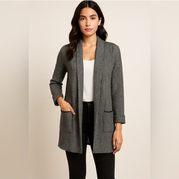 Christian Siriano Gray Herringbone Open Front Cardigan Women’s XS Cozy Chic - Picture 1 of 11